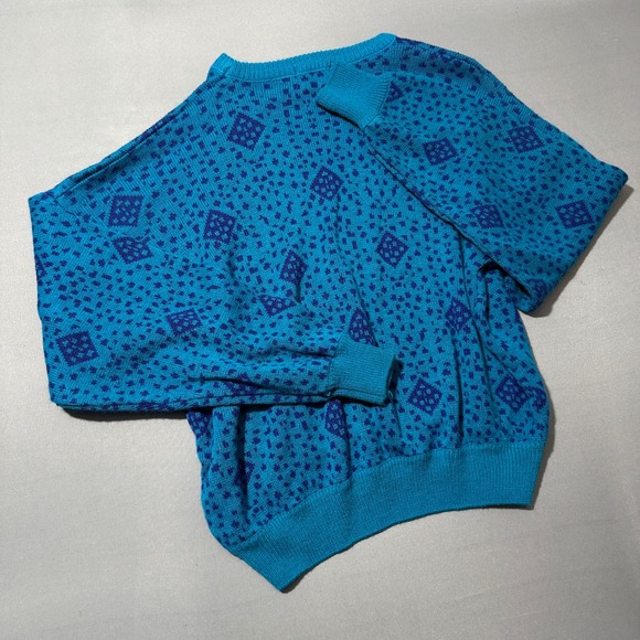 Wrangler Sweaters - Vintage Wrangler‎ Turquoise Blue Geometric Print Knit Sweater Large